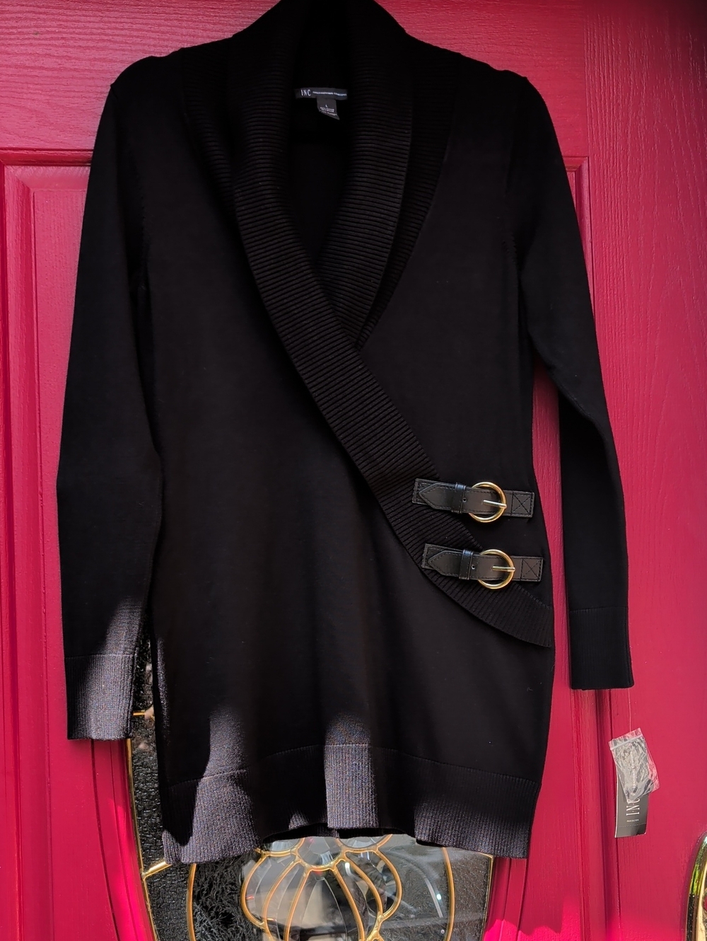 NWT - INC Shawl Collar V-neck Sweater with Double Buckle